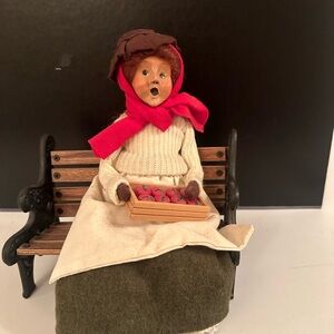 Byers Choice Apple Lady- Vintage Doll with Red Scarf and Basket on bench